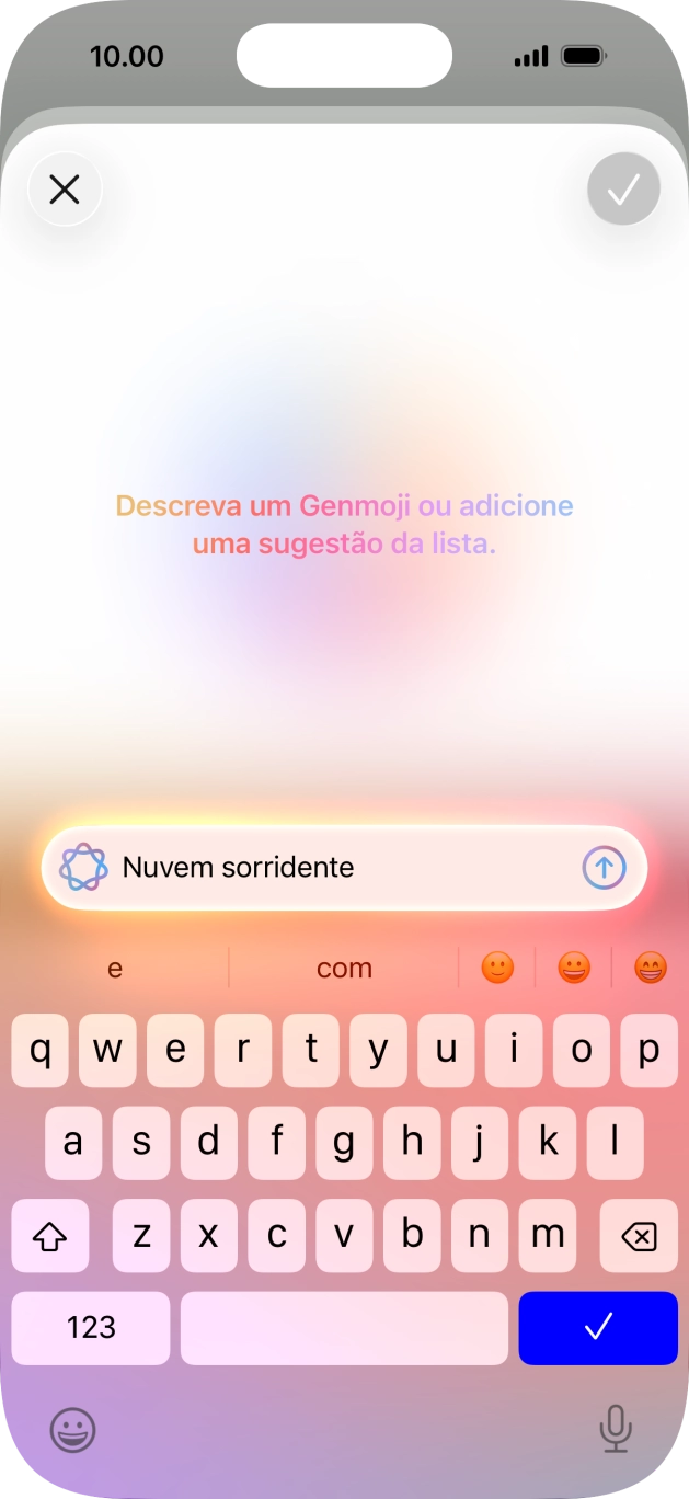 Descreva em palavras suas a aparência do Genmoji e prima a seta para cima.