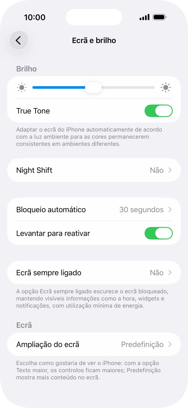 Prima Ecrã sempre ligado.