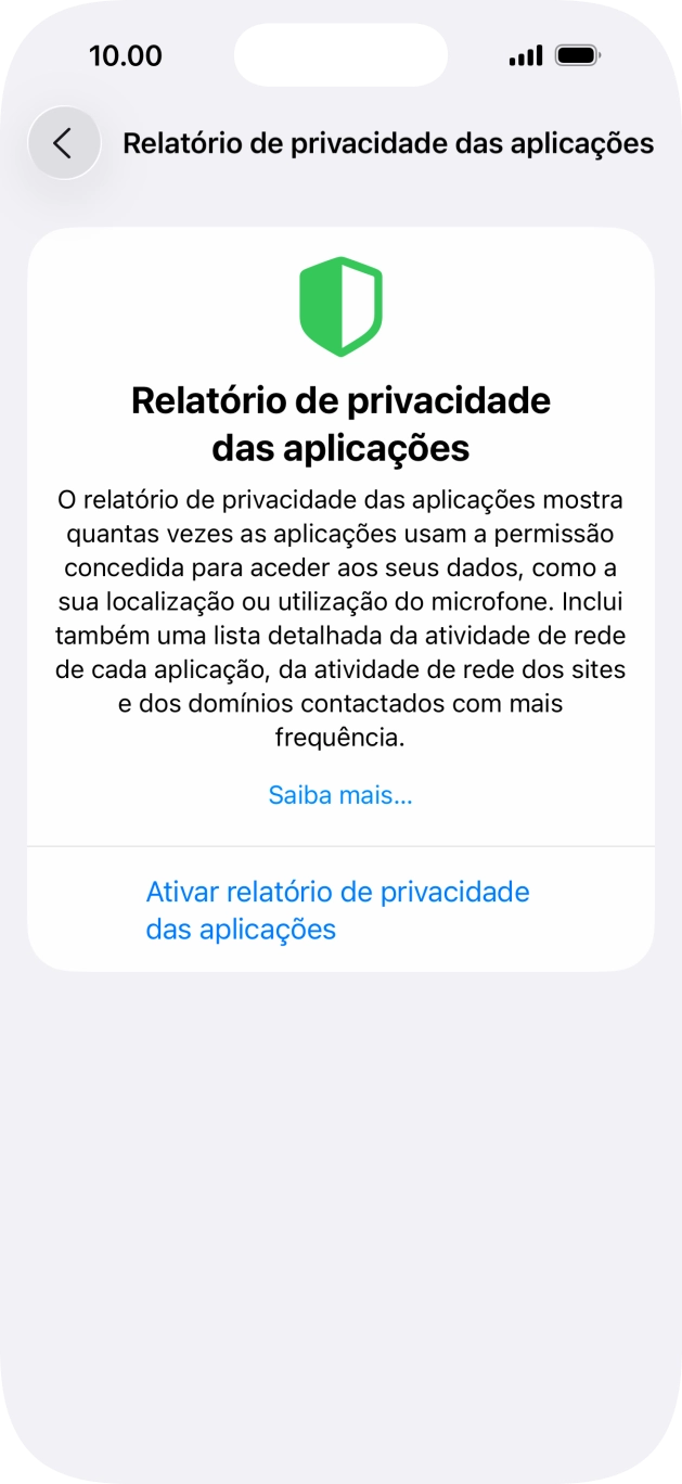 Prima Ativar relatório de privacidade das aplicações para ativar a função.