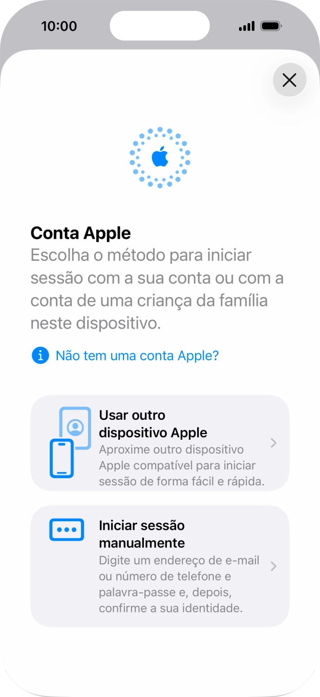Prima Iniciar sessão manualmente.
