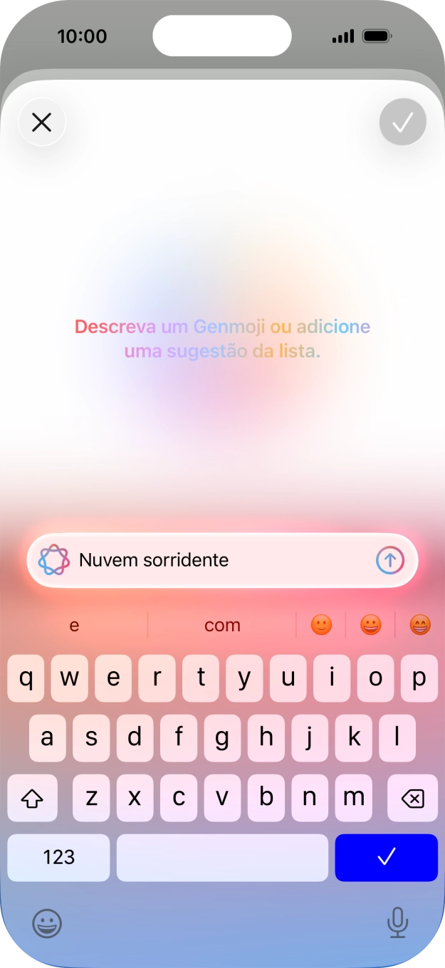 Descreva em palavras suas a aparência do Genmoji e prima a seta para cima.