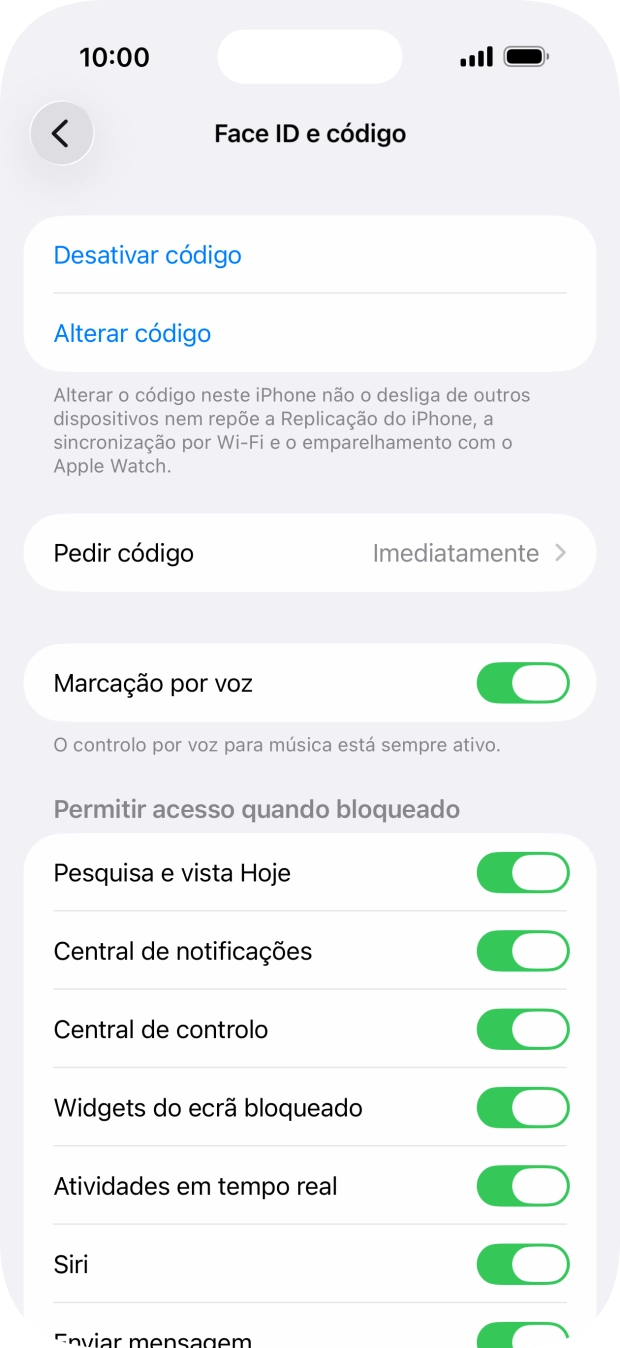 Prima Desativar código, e introduza o código de bloqueio.