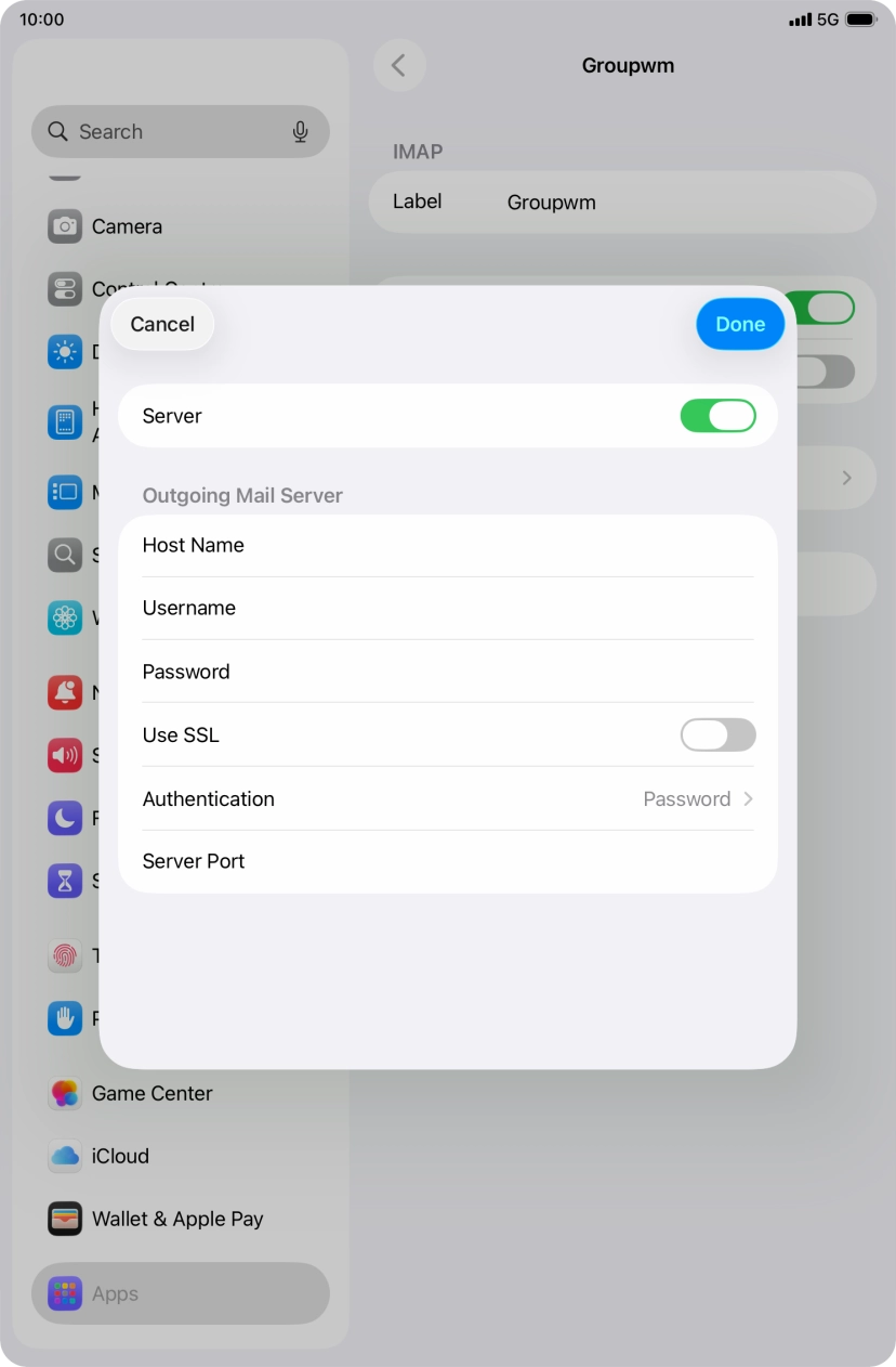Press the indicator next to 'Use SSL' to turn on the function.