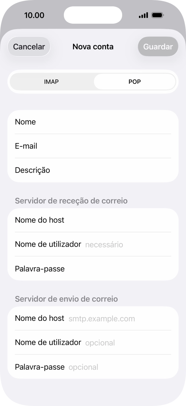 Prima Nome do host e insira pop.vodafone.pt.