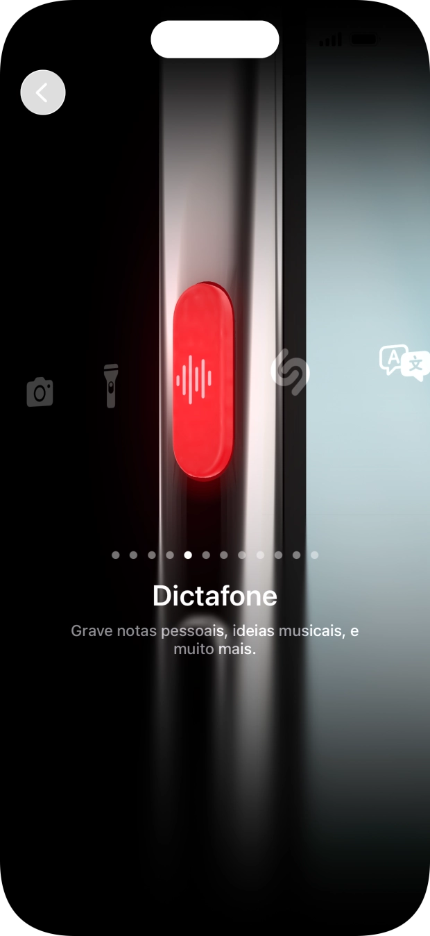 Para escolher a função pretendida, deslize o dedo para a direita ou para a esquerda sobre o ecrã.