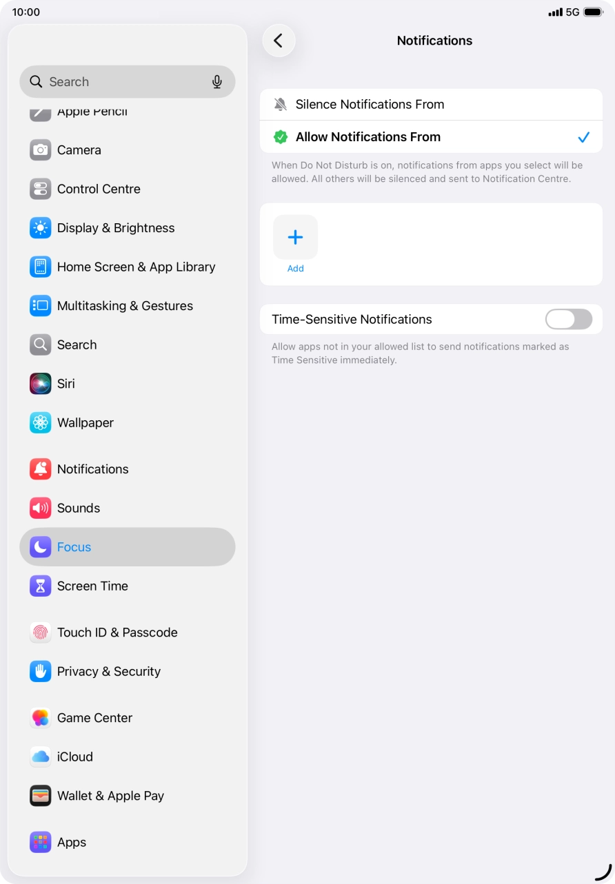 Press the indicator next to 'Time-Sensitive Notifications' to turn display of timed notifications on or off when Do Not Disturb is turned on.