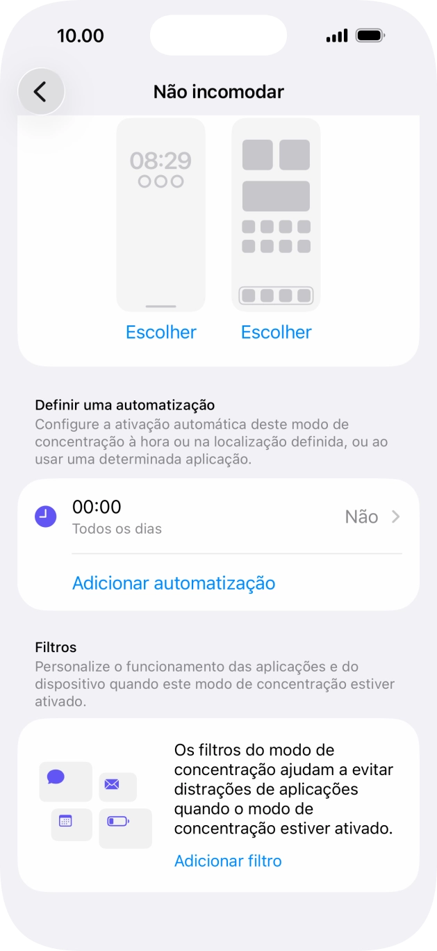 Prima Adicionar automatização e siga as indicações no ecrã para escolher as definições para ativação automática da função 