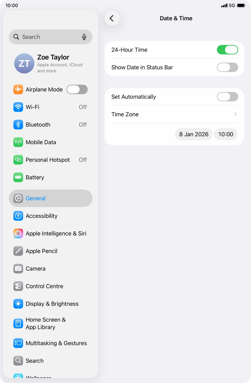Press the indicator next to 'Set Automatically' to turn on the function.