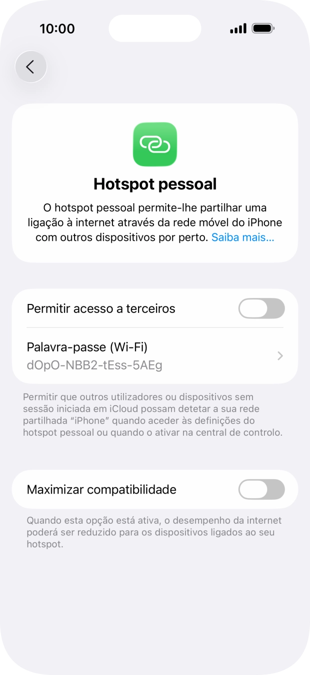 Prima Palavra-passe (Wi-Fi) e introduza a password pretendida.