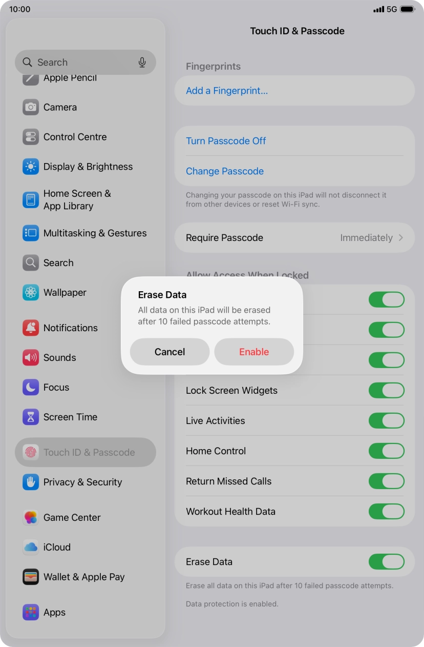 If you turn on the function, press Enable.