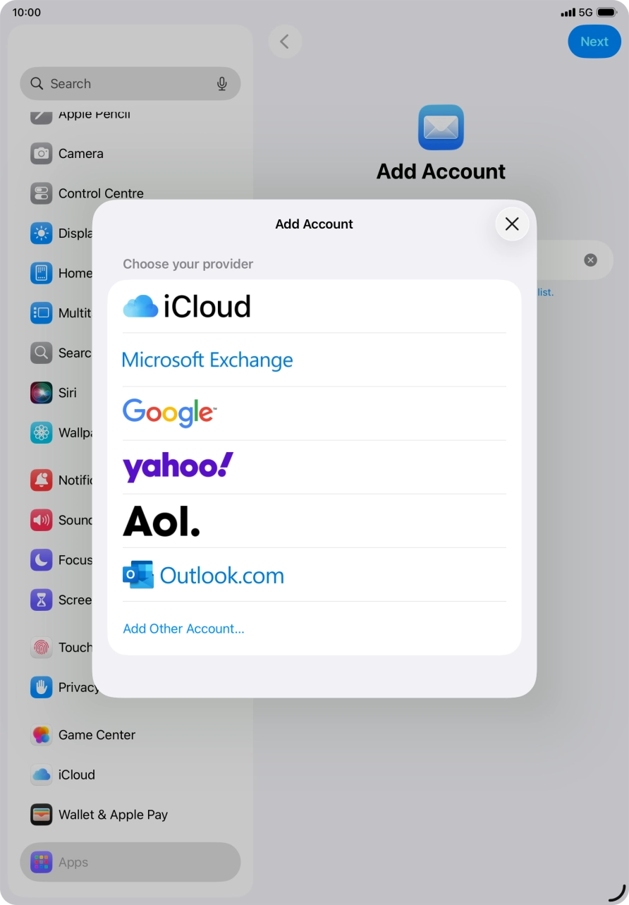 Press Add Other Account... and key in your email address.