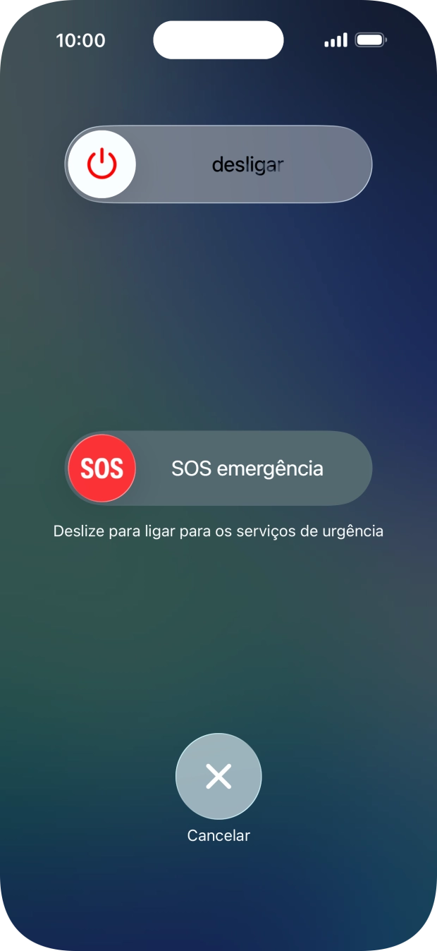 Prima o ícone para desligar e arraste-o para a direita.