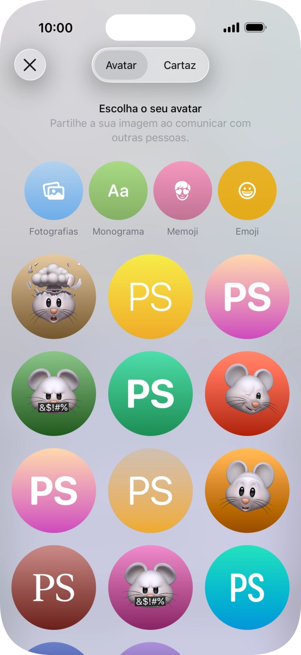 Prima a categoria pretendida e siga as indicações no ecrã para escolher e definir a fotografia pretendida para o seu cartaz de contacto.