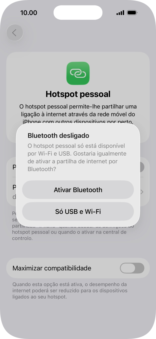 Se o Wi-Fi estiver ativado, prima Só USB e Wi-Fi .