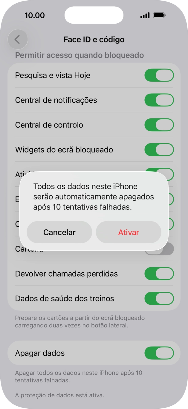 Se ativar a função, prima Ativar.