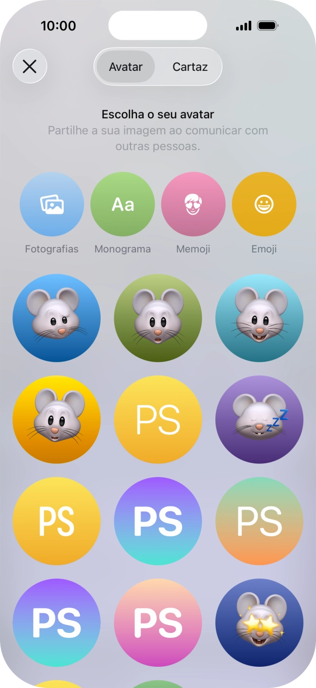 Prima a categoria pretendida e siga as indicações no ecrã para escolher e definir a fotografia pretendida para o seu cartaz de contacto.