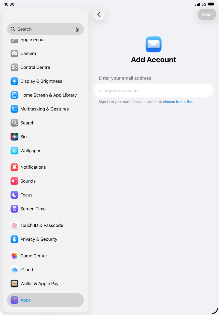 Press the field below 'Enter your email address' and key in your email address.