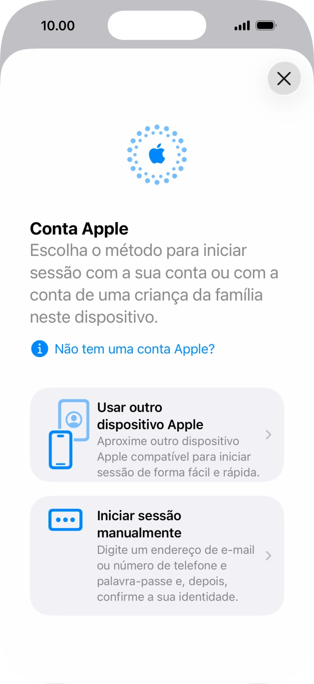 Prima Iniciar sessão manualmente.