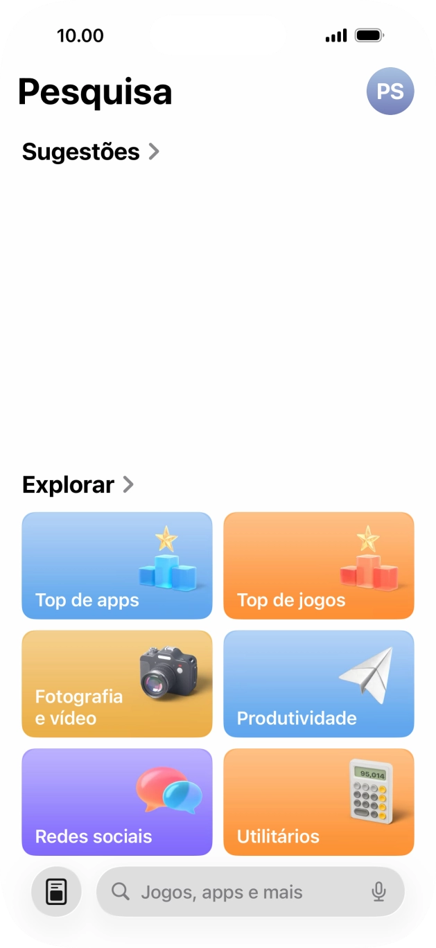Prima o campo de pesquisa e introduza o nome ou categoria da app pretendida.