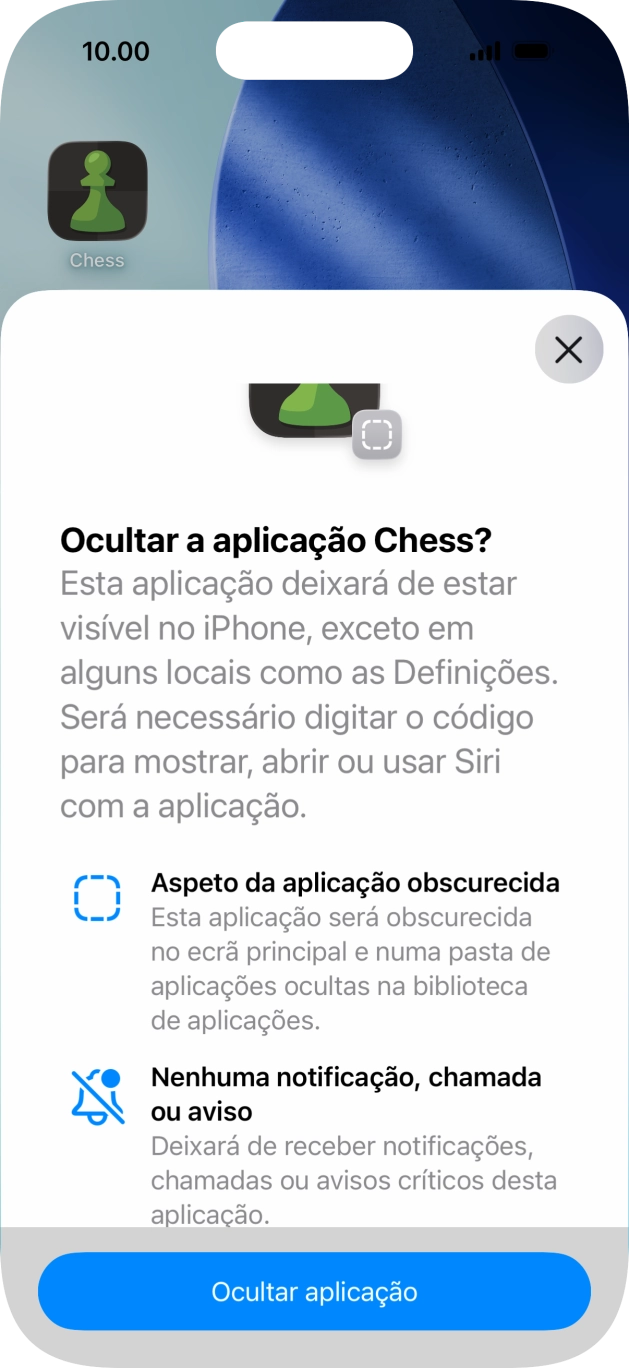 Prima Ocultar aplicação.