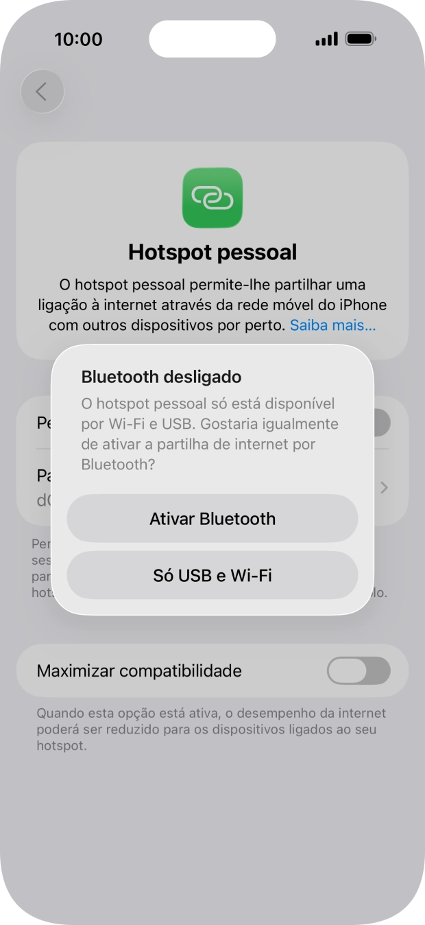 Se o Wi-Fi estiver ativado, prima Só USB e Wi-Fi .
