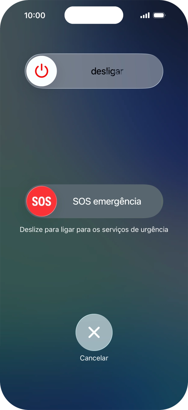 Prima o ícone para desligar e arraste-o para a direita.