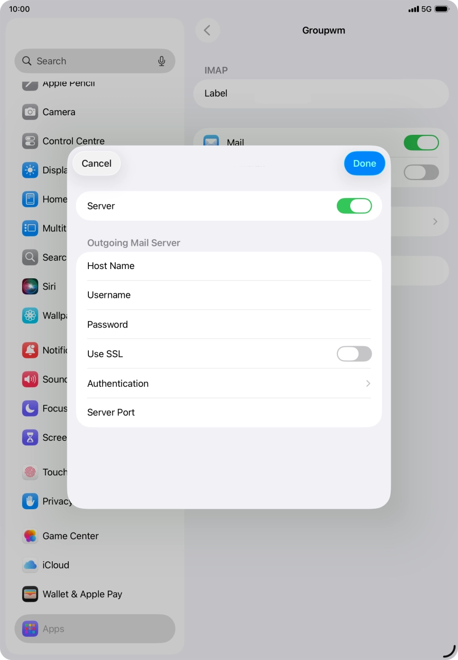 Press the indicator next to 'Use SSL' to turn on the function.