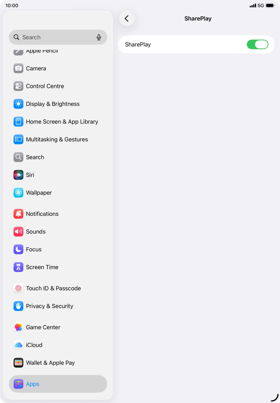 Press the indicator next to 'SharePlay' to turn the function on or off.