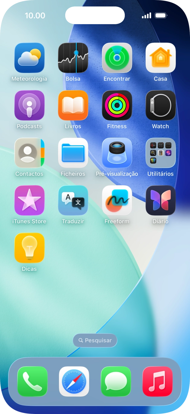 Prima em qualquer ponto do ecrã inicial e mantenha premido um instante.