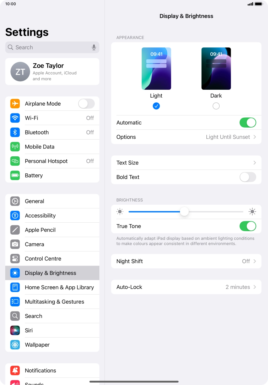 If you turn on the function, press Options and follow the instructions on the screen to select the required period of time for Dark Mode. If you turn on the function, press Options and follow the instructions on the screen to select the required period of time for Dark Mode.