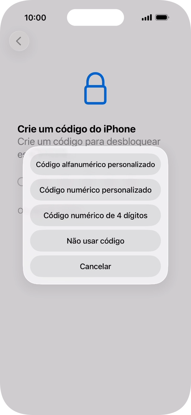 Siga as indicações no ecrã para ativar a utilização do código de bloqueio do telefone ou prima Não usar código.