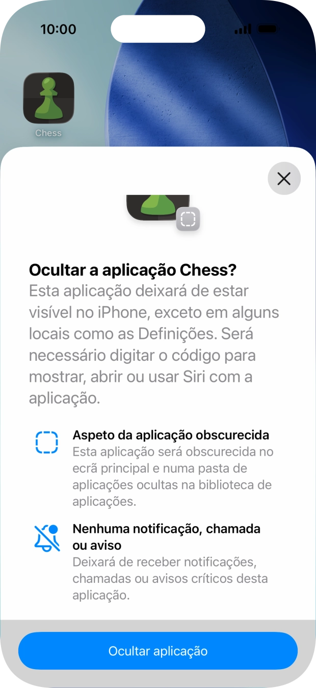 Prima Ocultar aplicação.