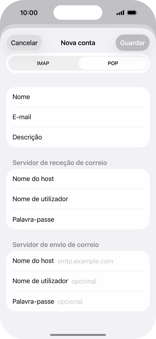 Prima Nome do host e insira smtp.vodafone.pt.