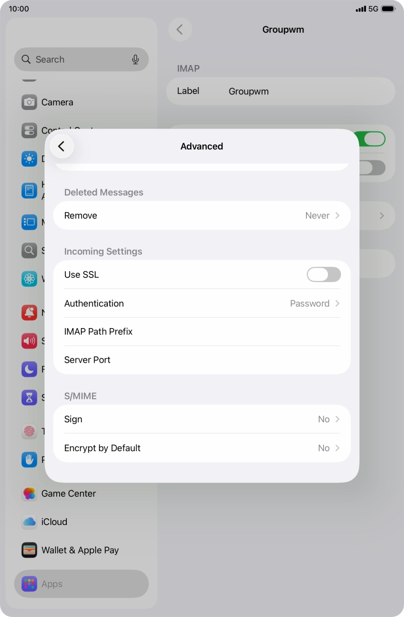 Press the indicator next to 'Use SSL' to turn on the function.