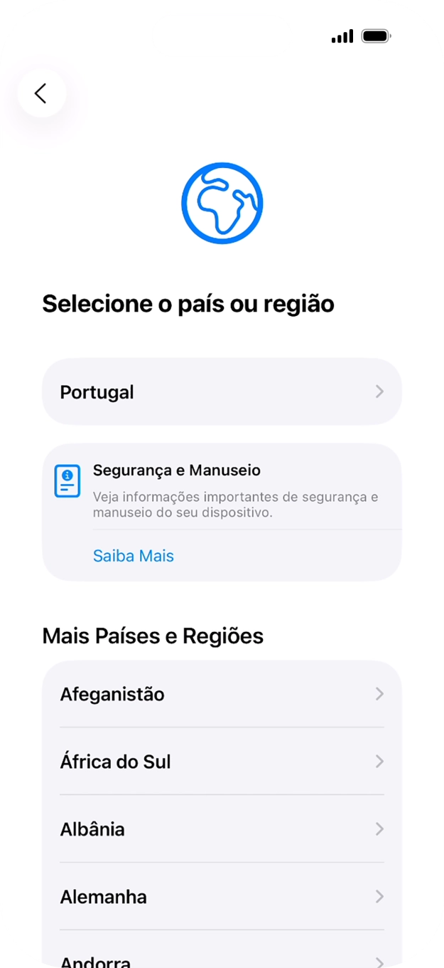 Prima a área ou país pretendido.