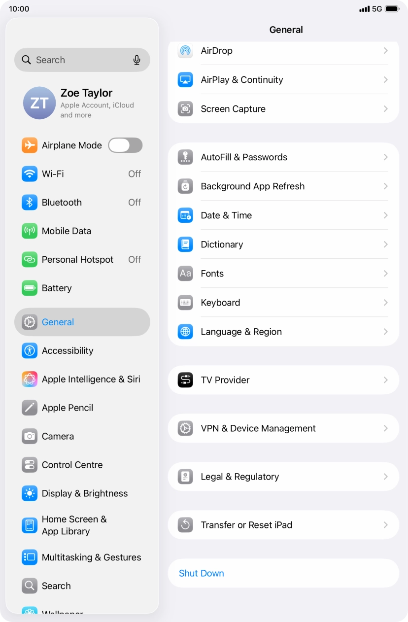 Press Transfer or Reset iPad.