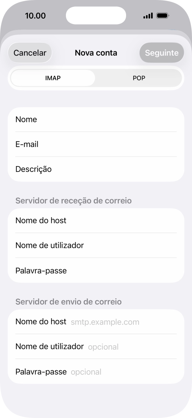 Prima Nome do host e introduza o nome do servidor de envio do fornecedor de e-mail.