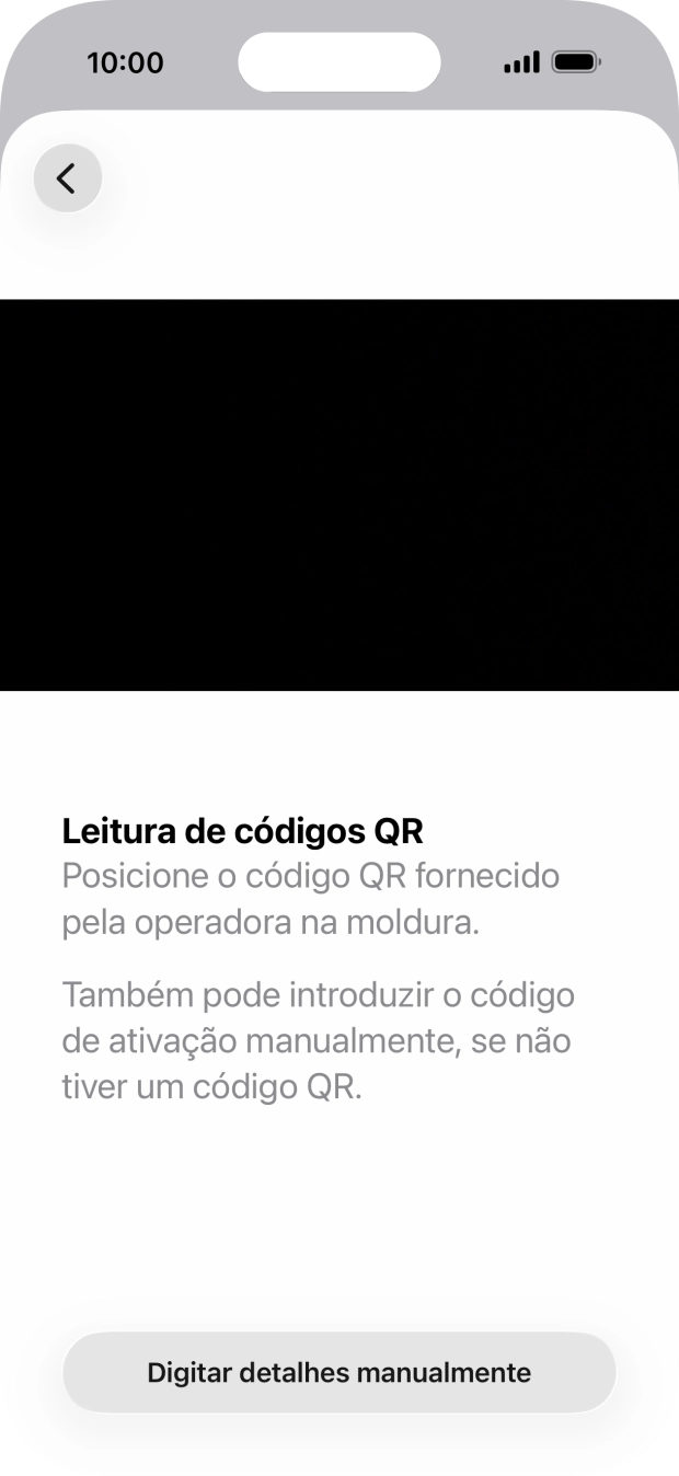 Para scanear o código QR enviado enquadre-o na moldura da câmara do telefone.