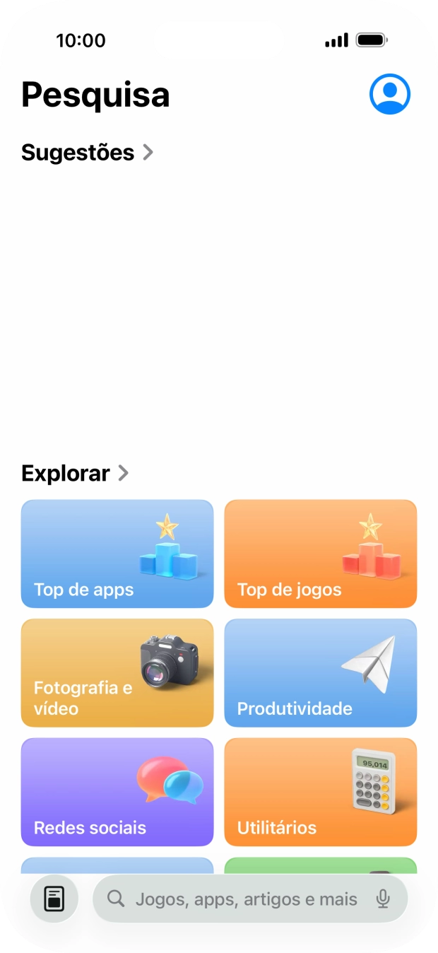 Prima o campo de pesquisa e introduza o nome ou categoria da app pretendida.