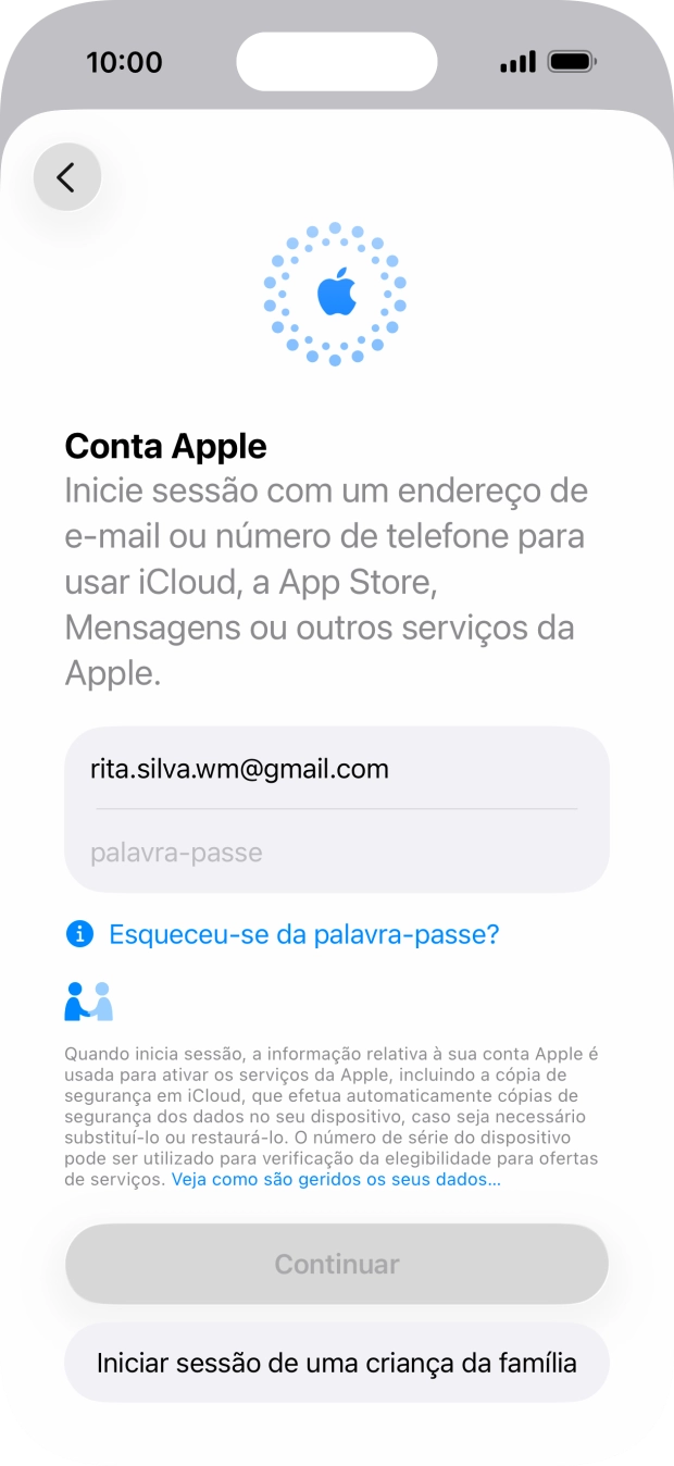 Prima palavra-passe e introduza a password da sua Conta Apple.