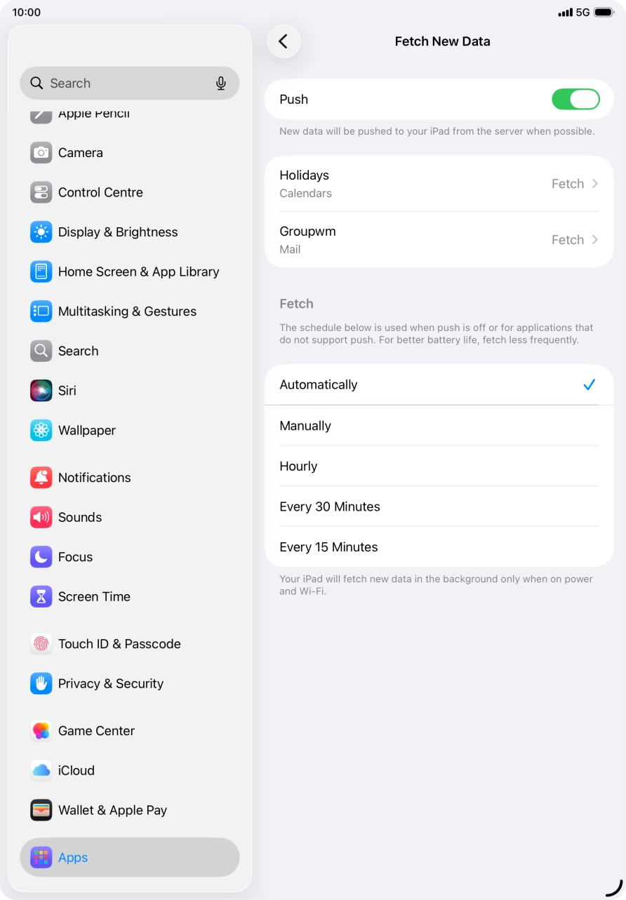 Press the indicator next to 'Push' to turn the function on or off.