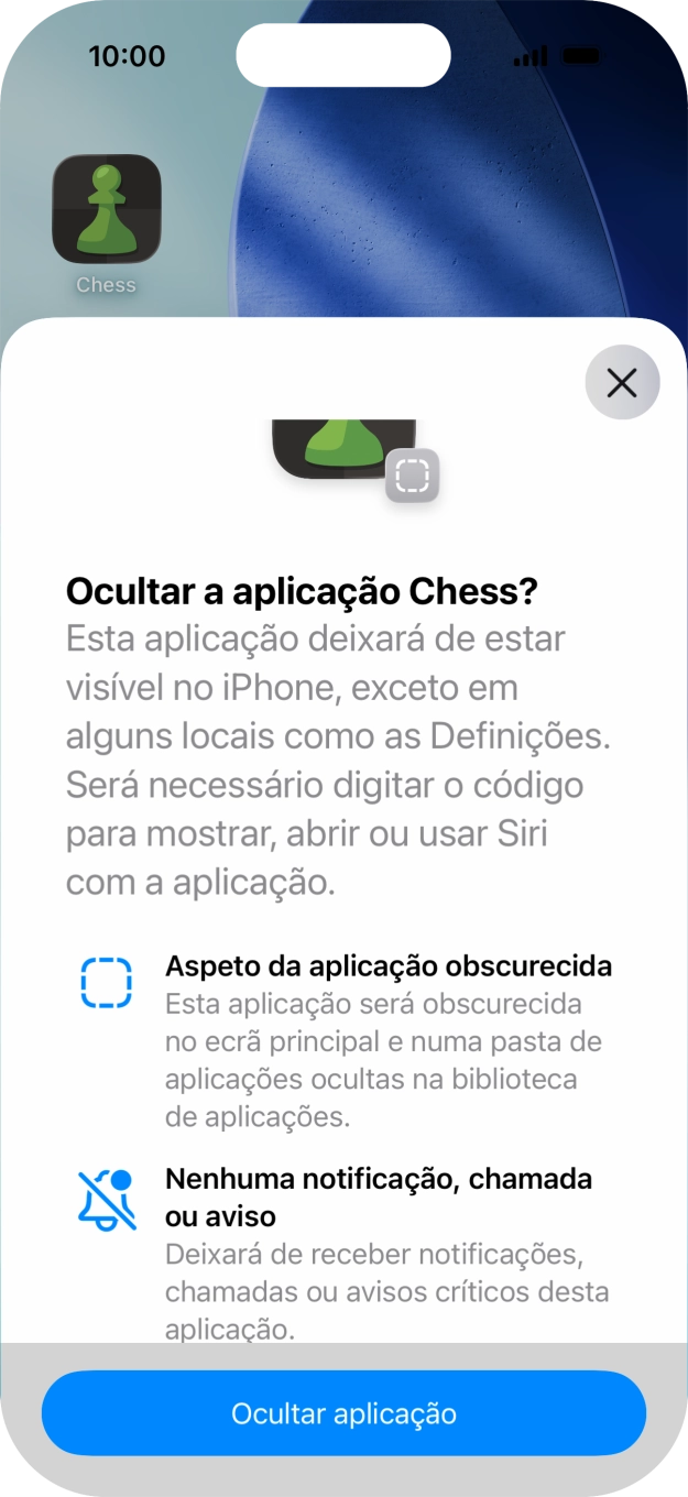 Prima Ocultar aplicação.