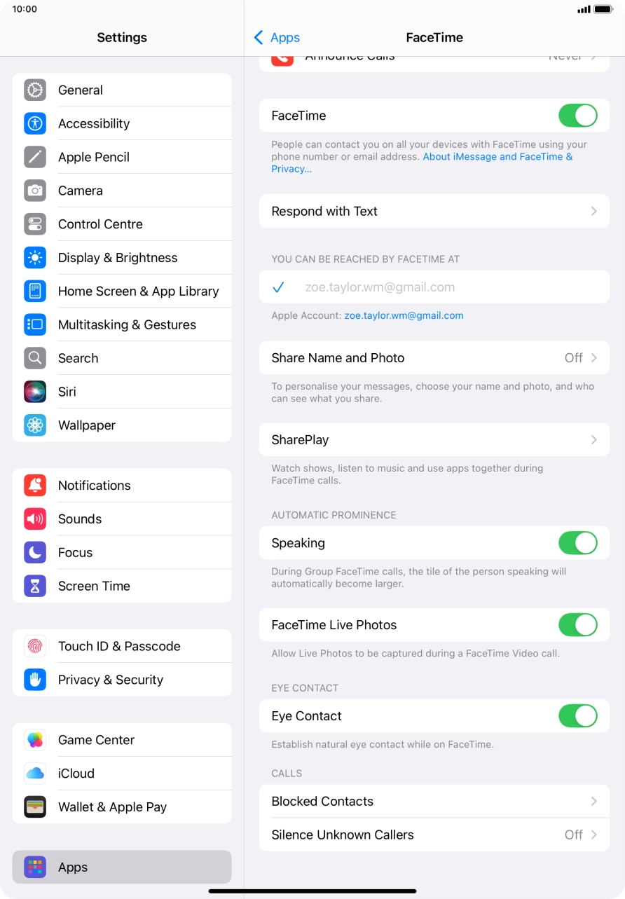 Press the indicator next to 'Speaking' to turn the function on or off.