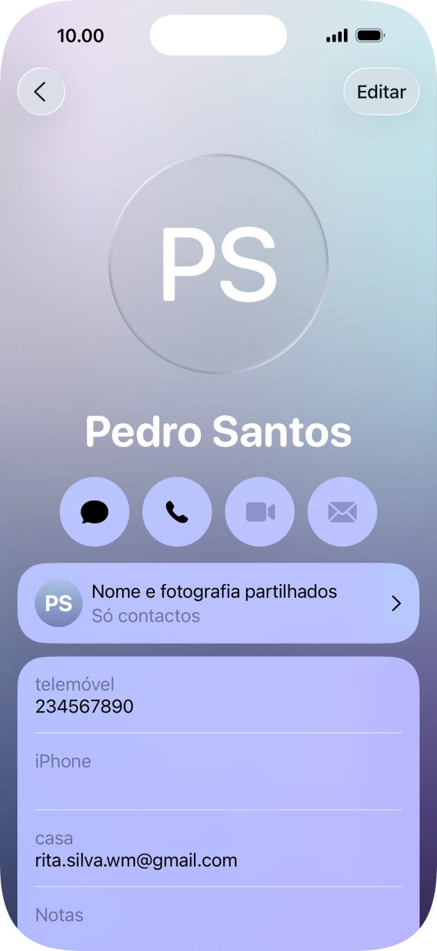 Prima Nome e fotografia partilhados.