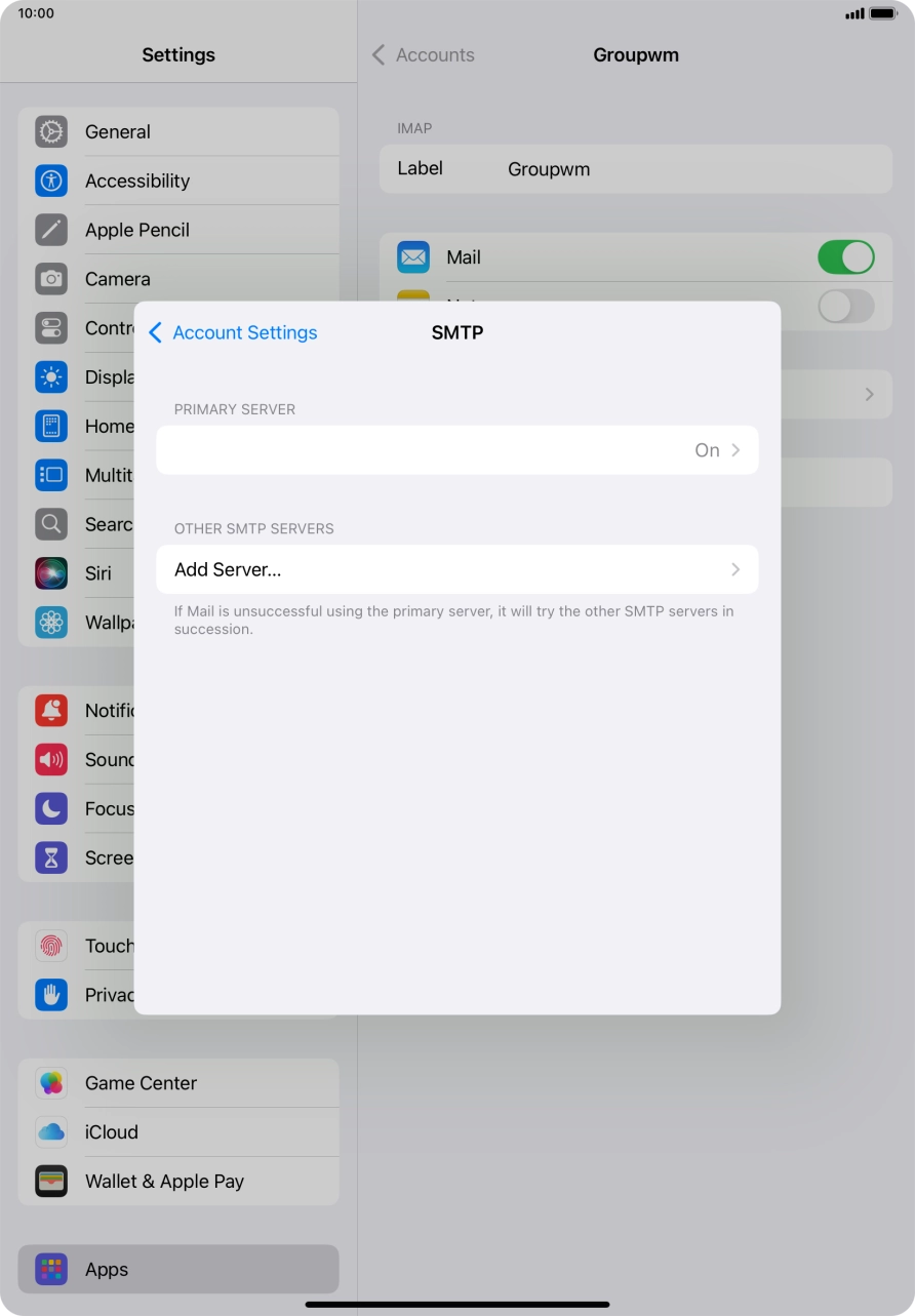 Press the field below 'PRIMARY SERVER'.