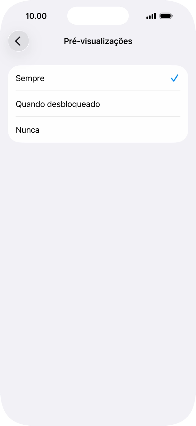 Para escolher a pré-visualização de notificações no ecrã bloqueado, prima Sempre.
