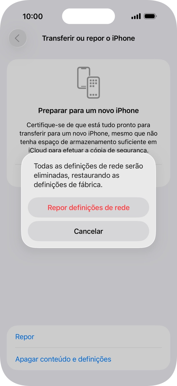 Prima Repor definições de rede.