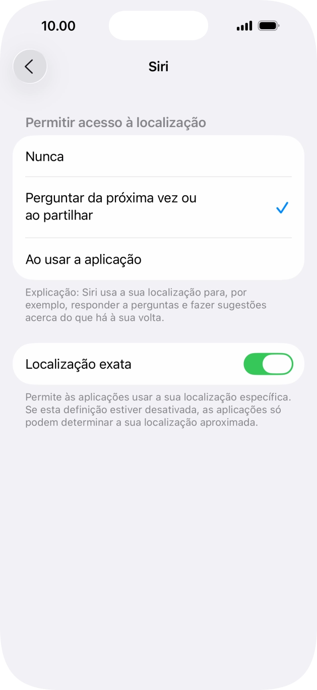 Prima a definição pretendida para ativar ou desativar a função.