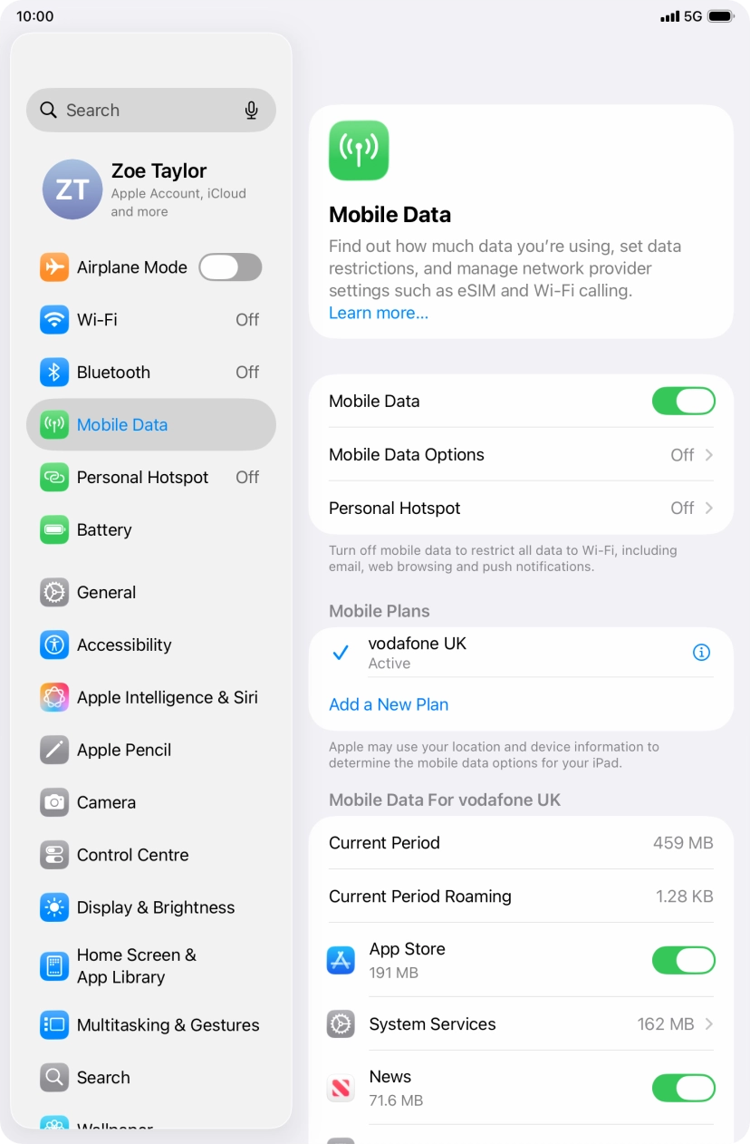 Press Mobile Data Options.