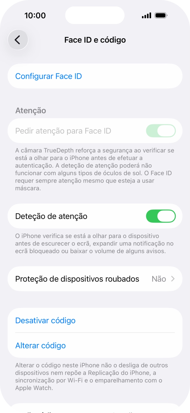 Prima Desativar código, e introduza o código de bloqueio.